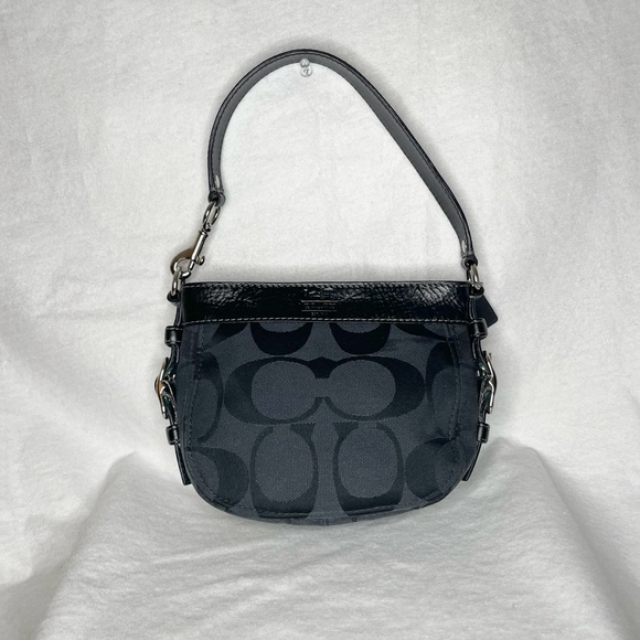Coach Zoe Signature Top Handle Purse - Black Canvas/Leather, Blue Interior 🩵 - Picture 2 of 11